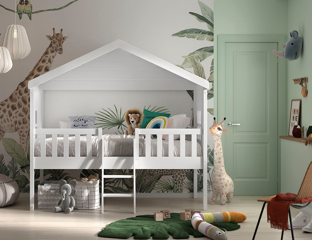 Vipack House Bed with Central Ladder - White