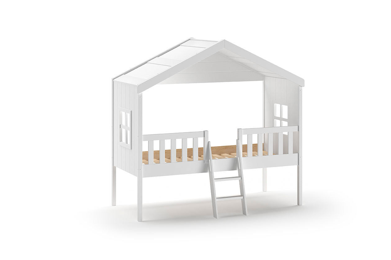 Vipack House Bed with Central Ladder - White