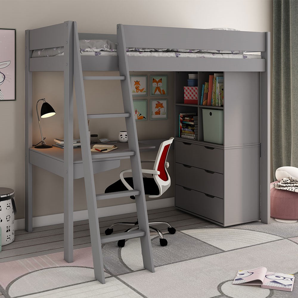 Estella High Sleeper with Chest, Storage Cubes & Desk