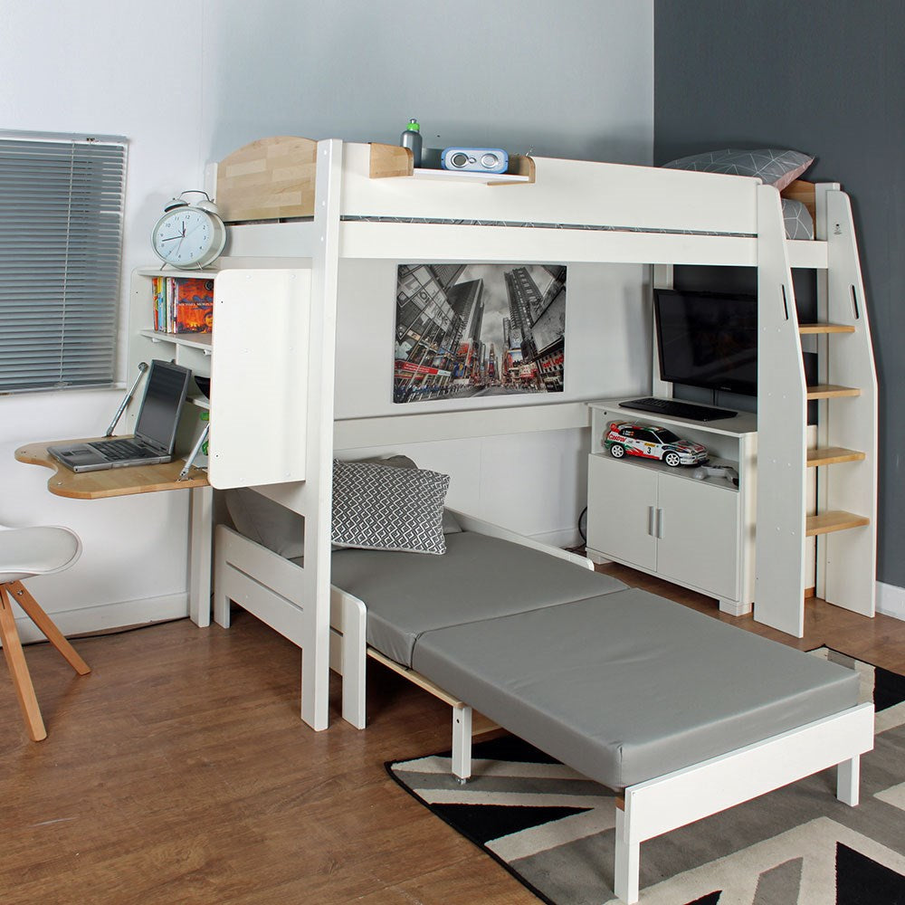 Urban Birch High Sleeper 2 Bed with Sofa Bed, 2 Door Storage & Pull Down Desk