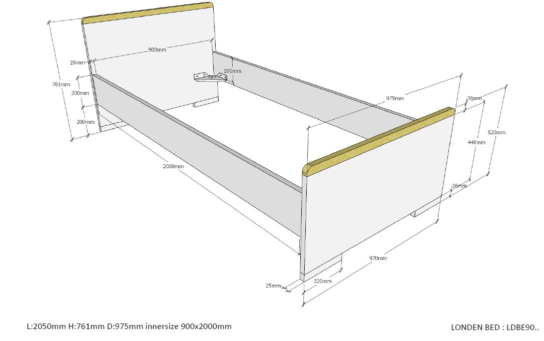 Vipack London Kids Single Bed - Anthracite Grey