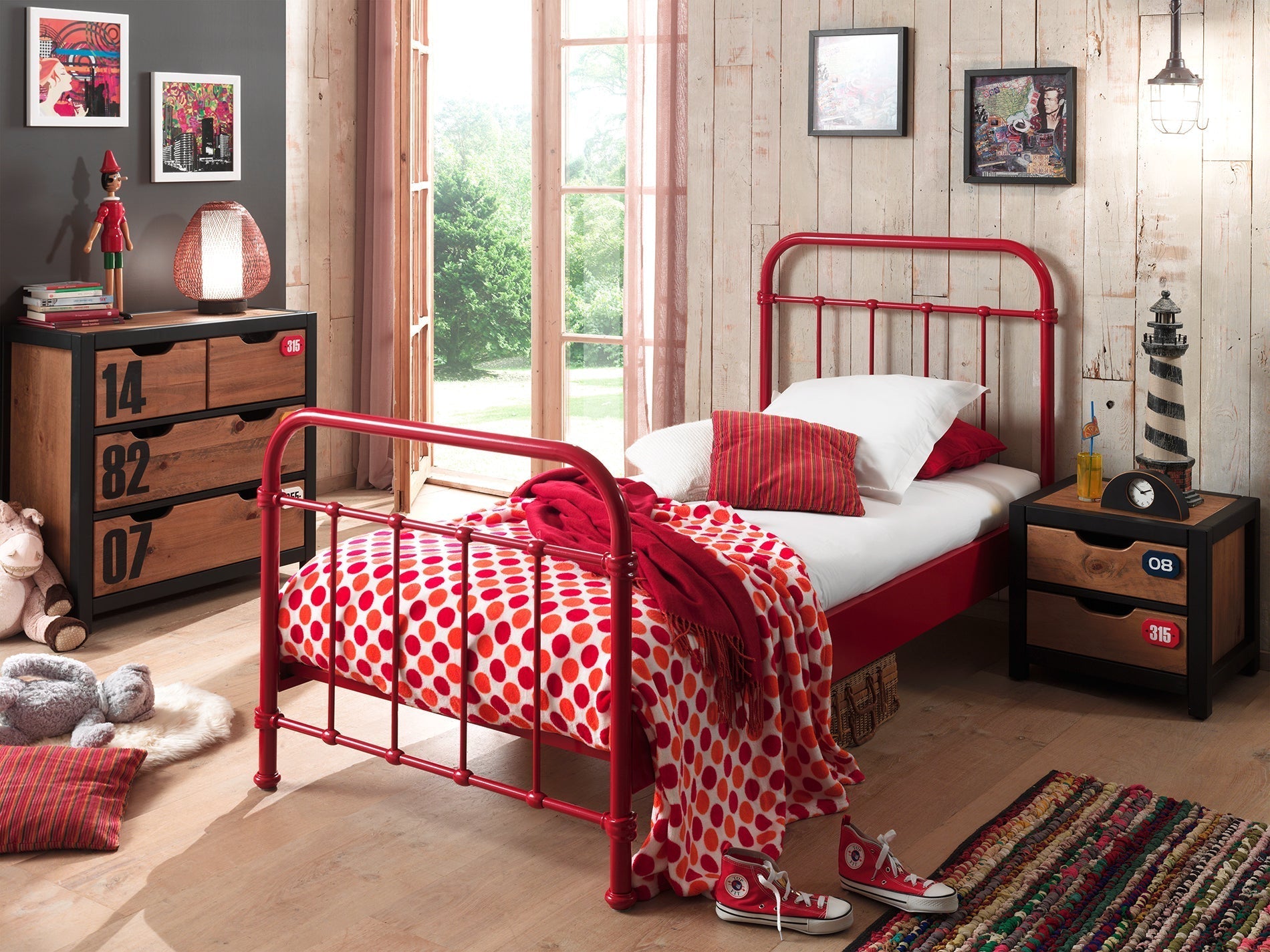 Vipack New York Kids Single Metal Bed - Red