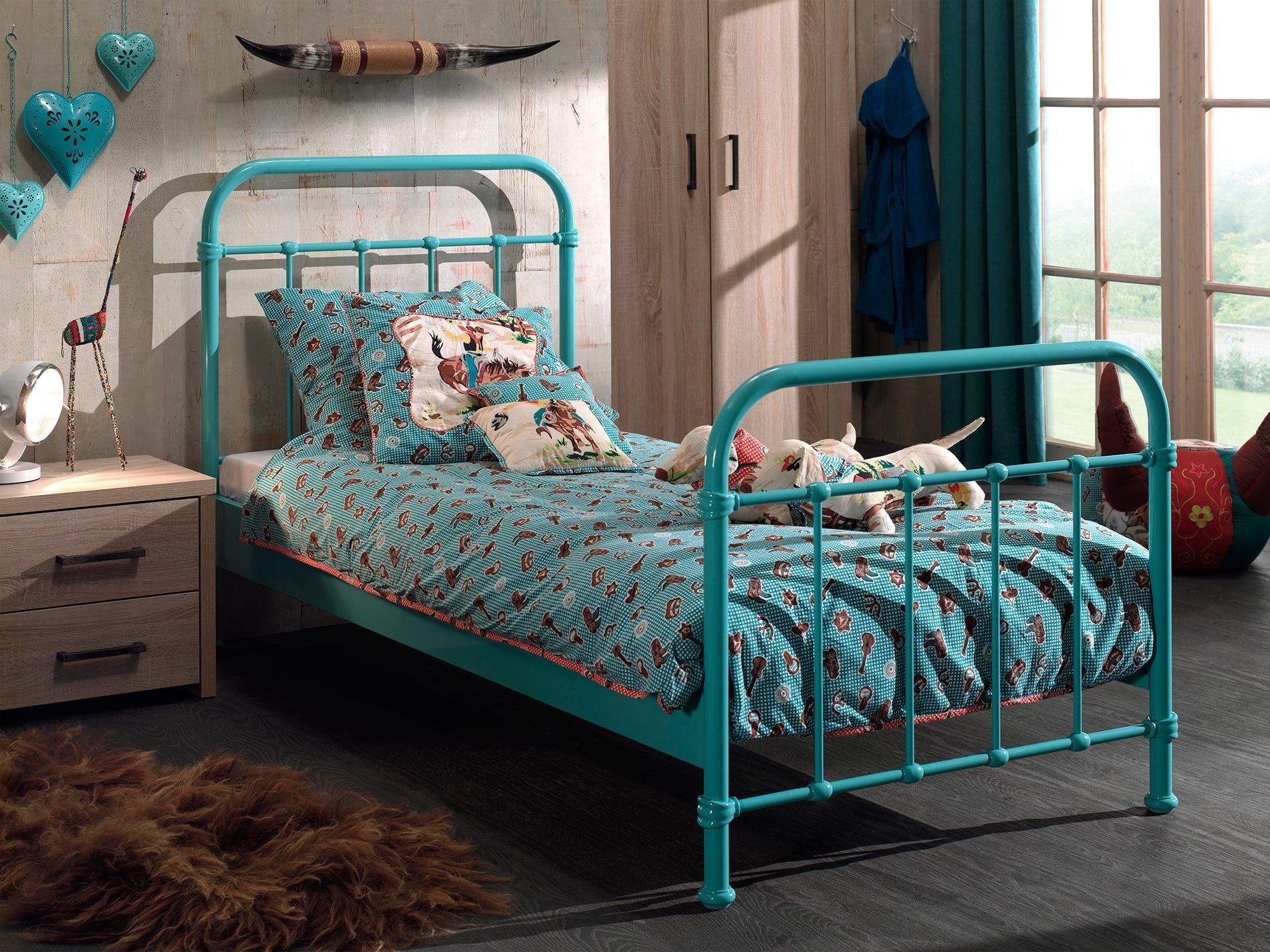 Vipack New York Kids Single Metal Bed - Mint Green