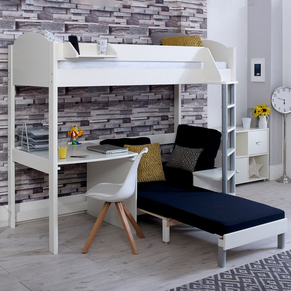 Noah Kids High Sleeper Bed in White with Desk and Sofa Bed