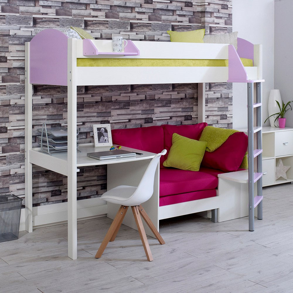 Noah Kids High Sleeper Bed in White with Desk and Sofa Bed