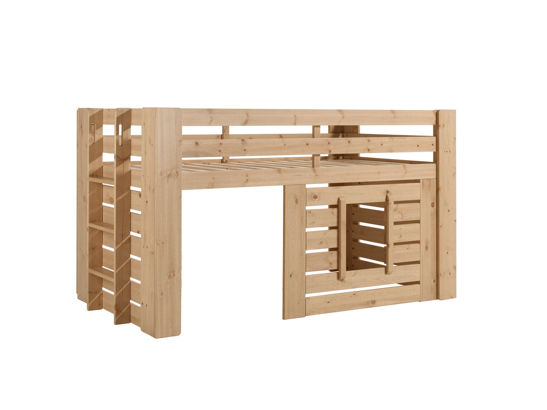 Vipack Mid Sleeper Kids Bed with Play Den - Natural Wood