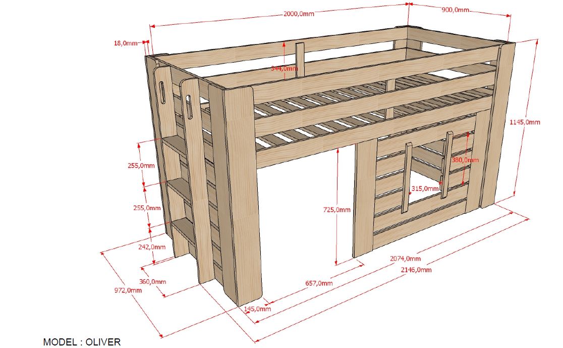 Vipack Mid Sleeper Kids Bed with Play Den - Natural Wood
