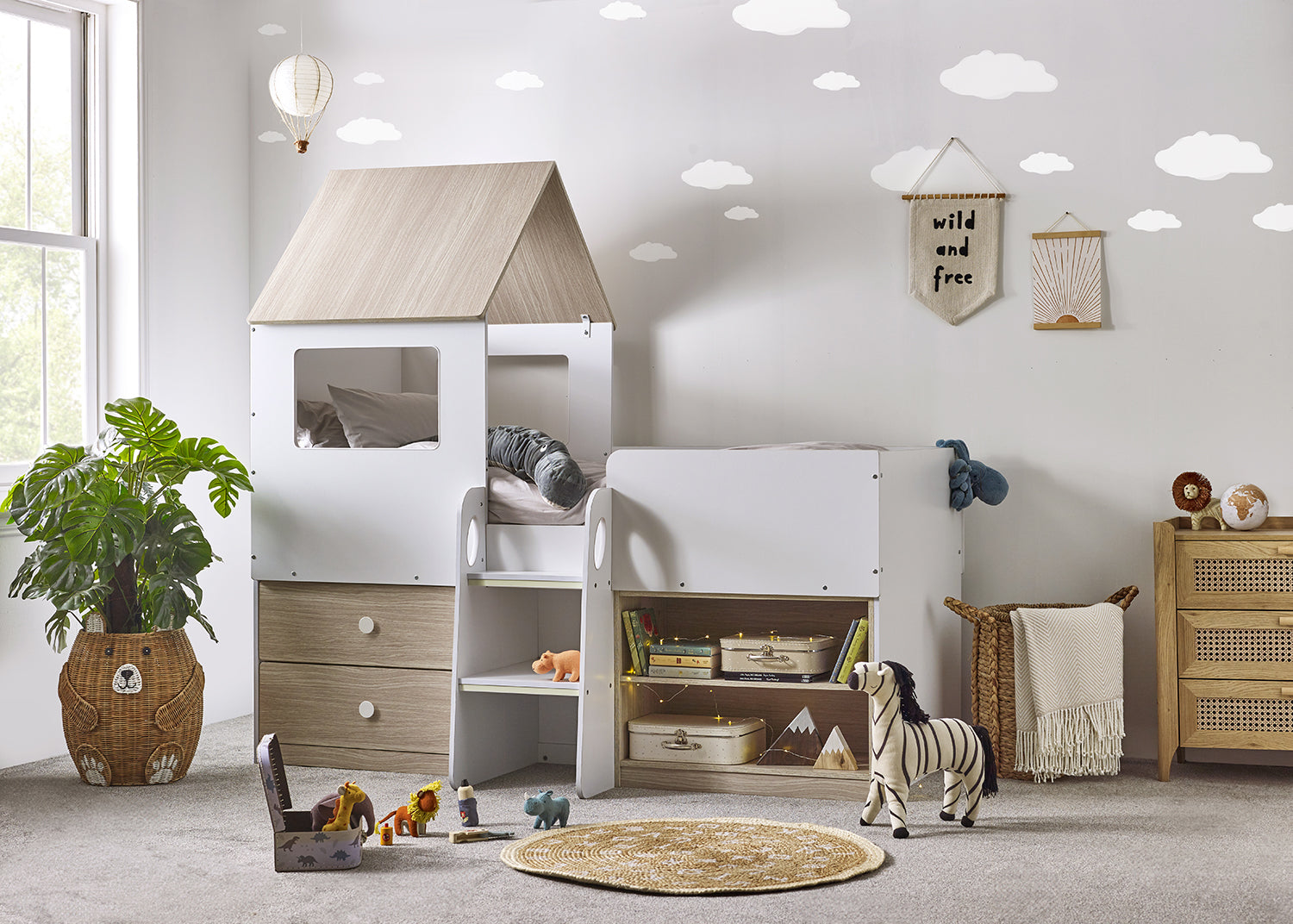 Julian Bowen Orpheus Midsleeper Bed - Pale Wood And White