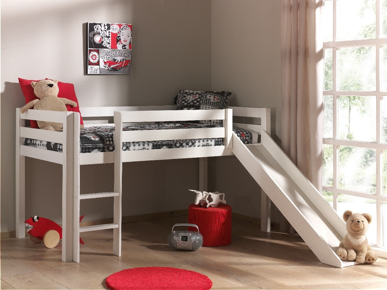 Vipack Pino Mid Sleeper Kids Bed with Slide - White