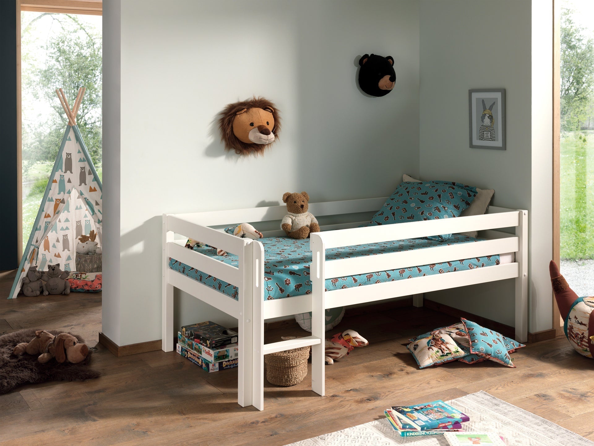 Vipack Pino Mid Sleeper Kids Bed with Ladder - White