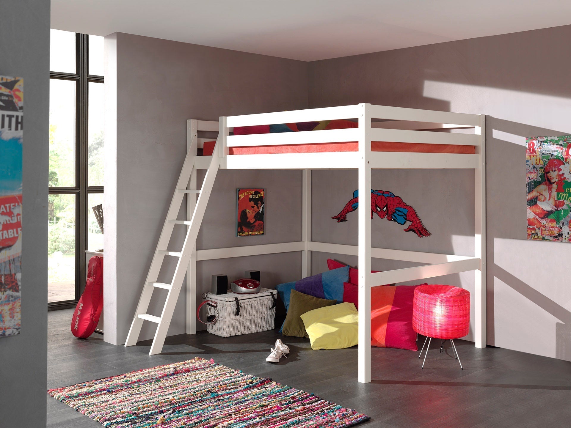 Vipack Pino Mezzanine High Sleeper Double Bed 140cm x 200cm - White