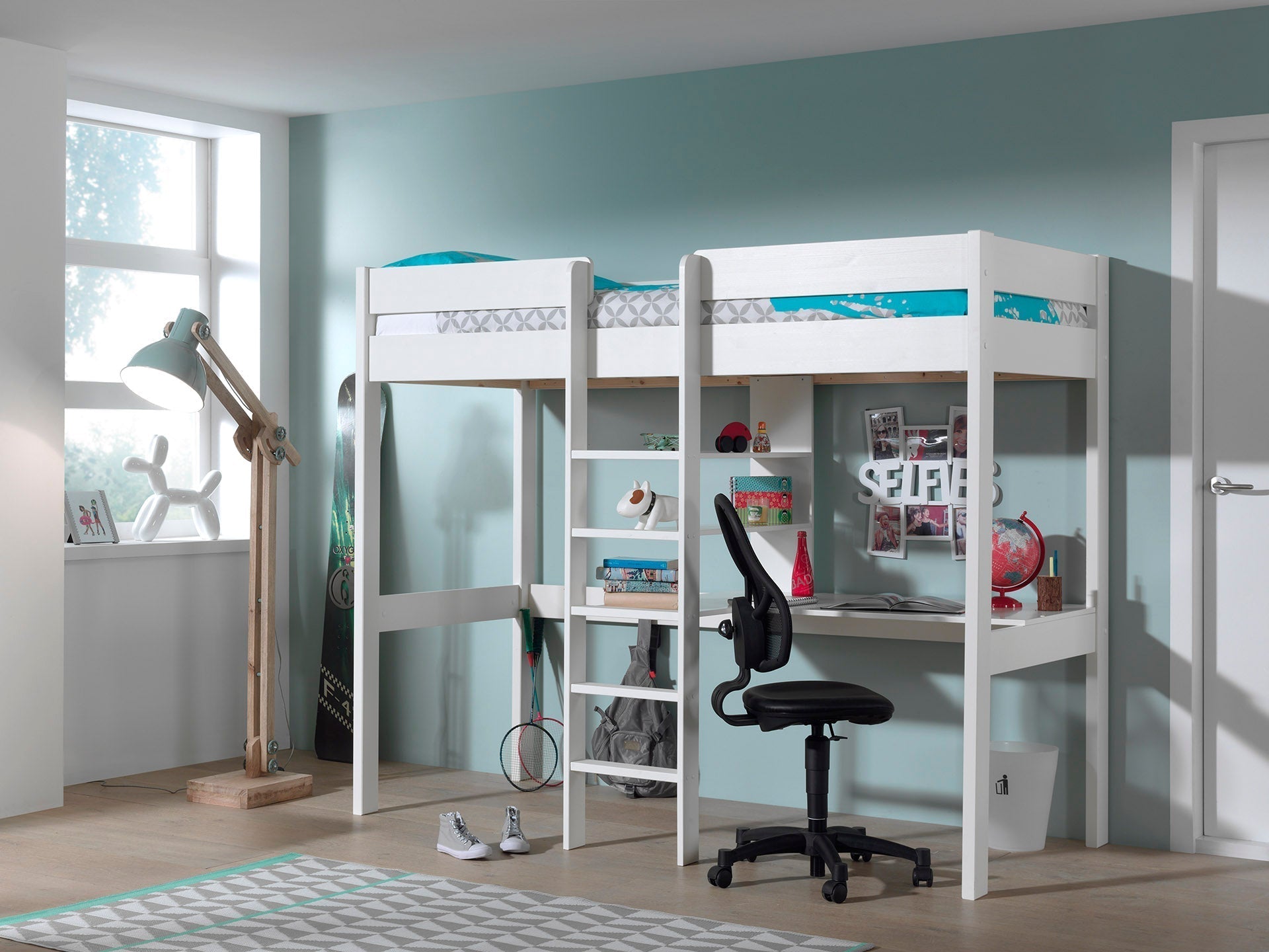 Vipack Pino High Sleeper Kids Bed with Desk - White