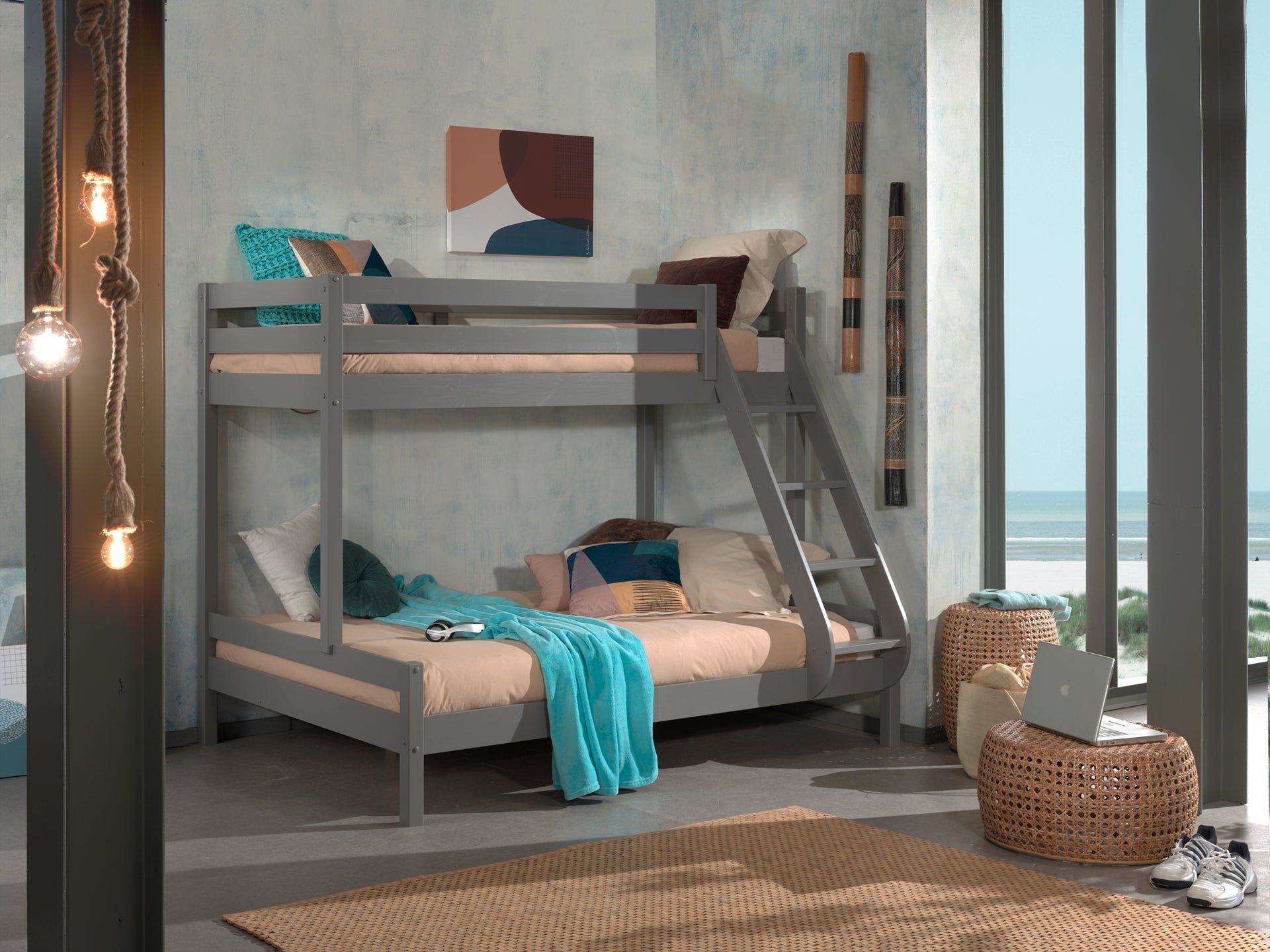Vipack Pino Triple Sleeper Kids Bunk Bed - Grey
