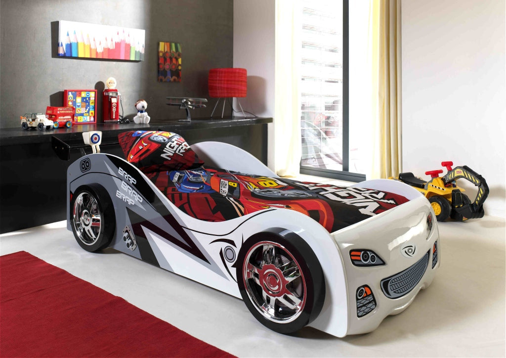 Vipack Brap Brap Kids Car Single Bed - White