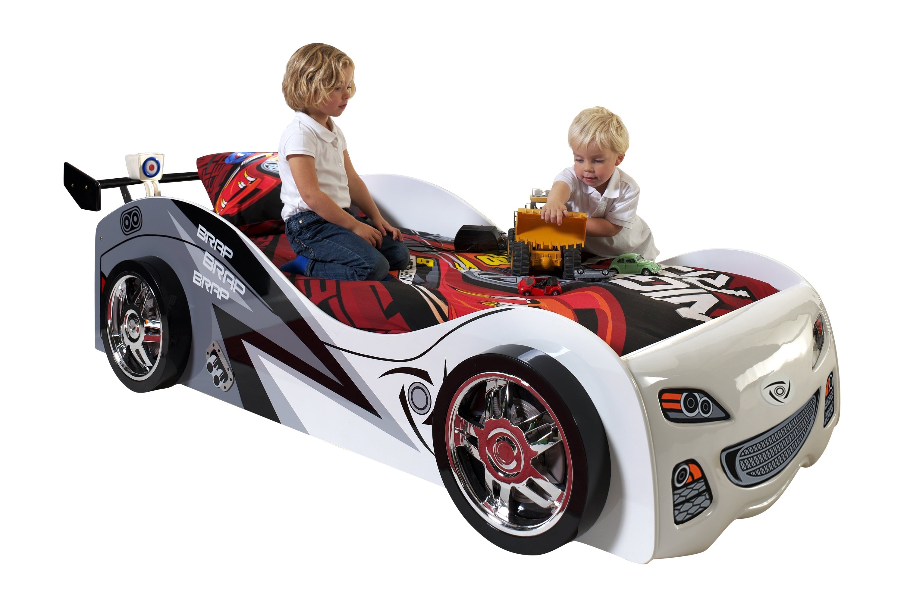 Vipack Brap Brap Kids Car Single Bed - White