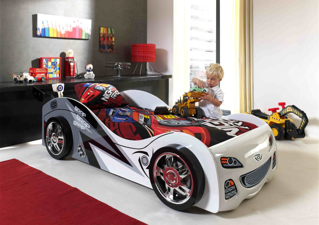 Vipack Brap Brap Kids Car Single Bed - White