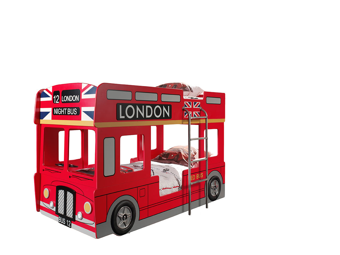 Vipack London Bus Kids Bunk Bed With Phone Box Wardrobe- Red