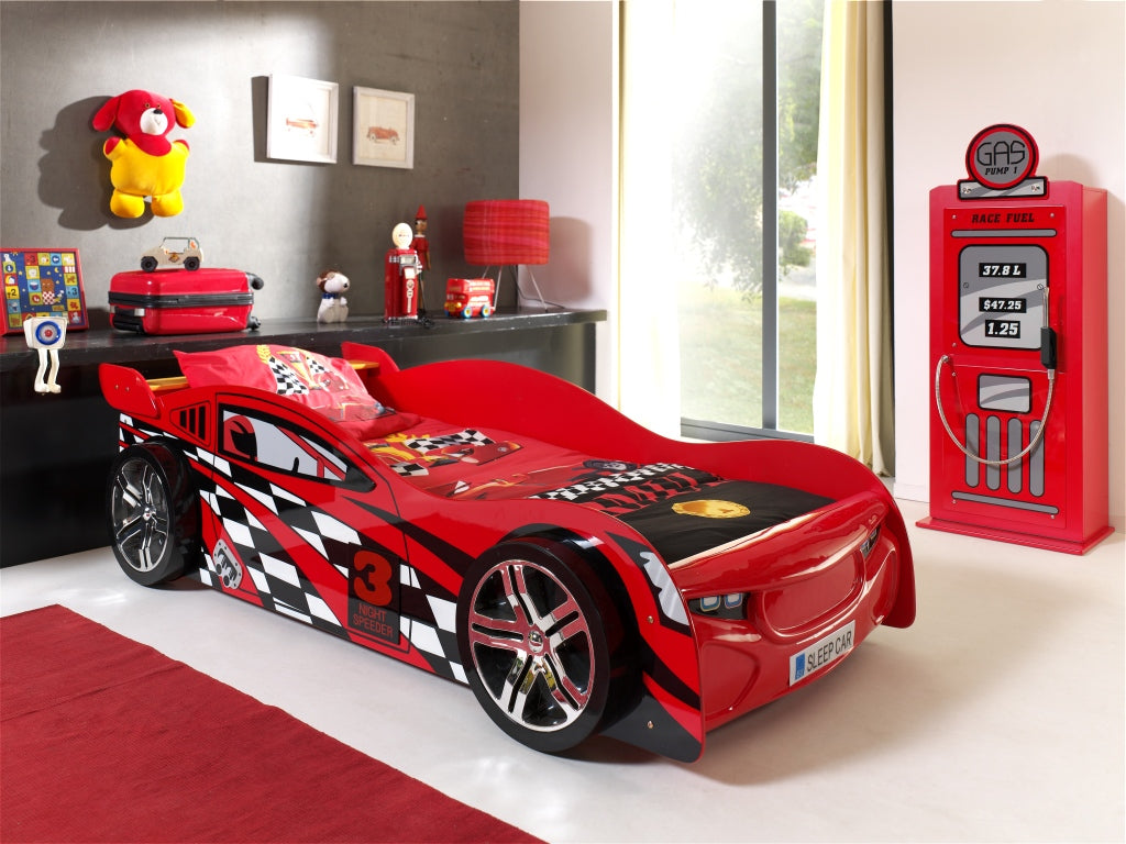 Vipack Night Speeder Kids Car Bed With Gas Pump Cupboard - Red