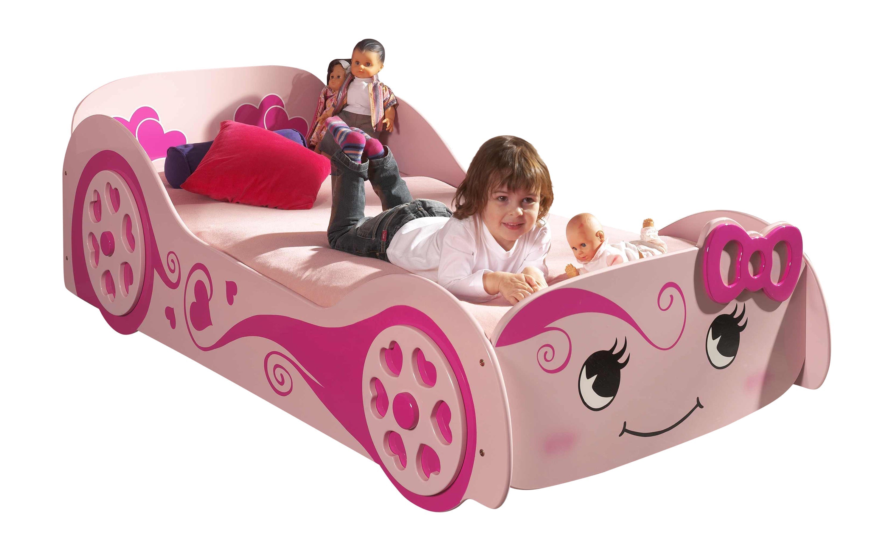 Vipack Pinky Love Car Kid Single Bed - Pink
