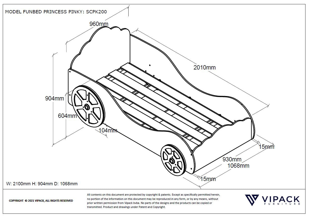 Vipack Princess Pinky Car Bed - Pink