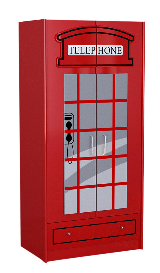 Vipack London Bus Kids Bunk Bed With Phone Box Wardrobe- Red