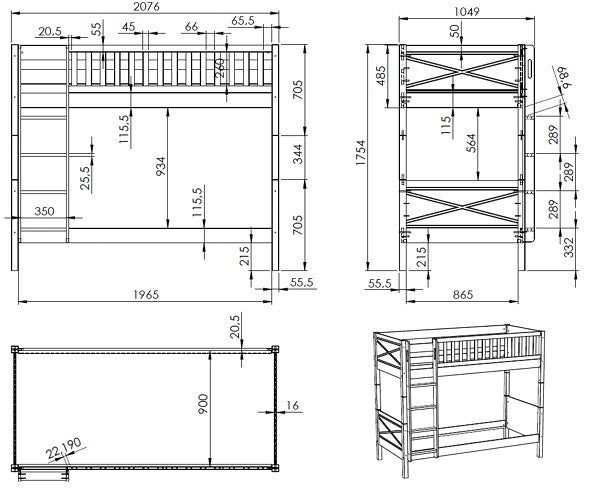 Vipack Scott Bunk Bed - 175cm Height - White