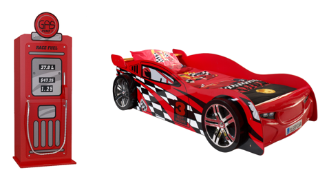 Vipack Night Speeder Kids Car Bed With Gas Pump Cupboard - Red