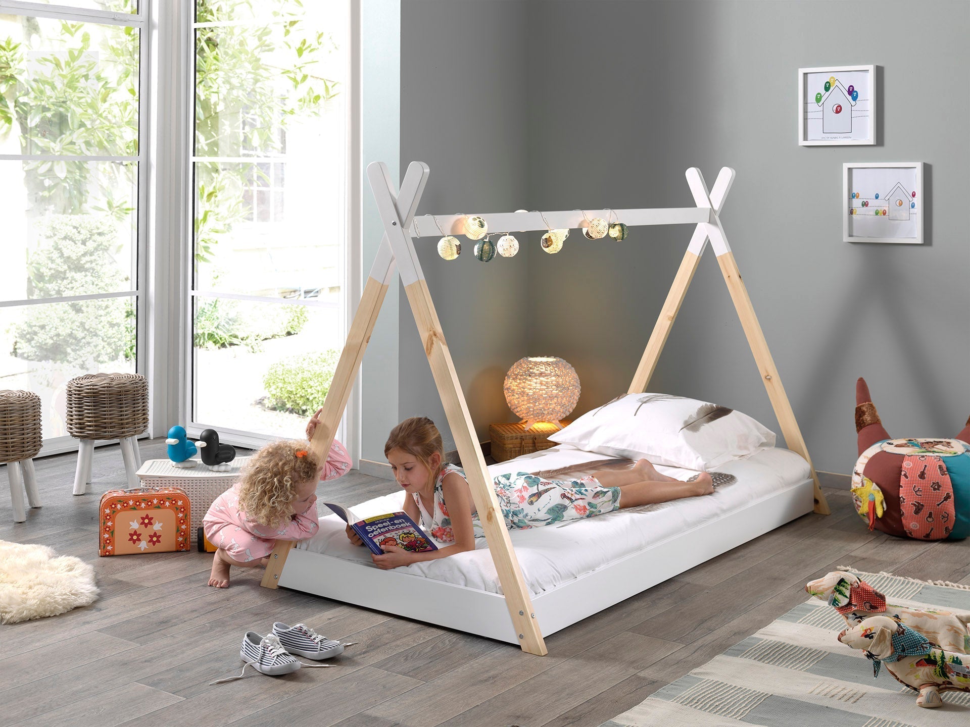 Vipack Tipi Kids Single Bed - Natural & White