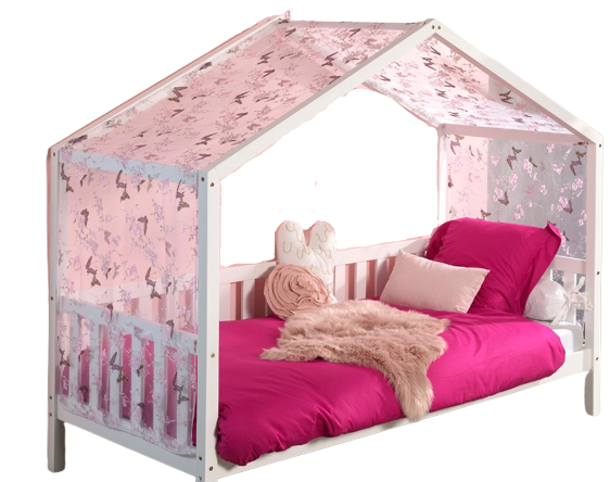 Vipack Dallas Kids House Bed With Fabric Canopy - White