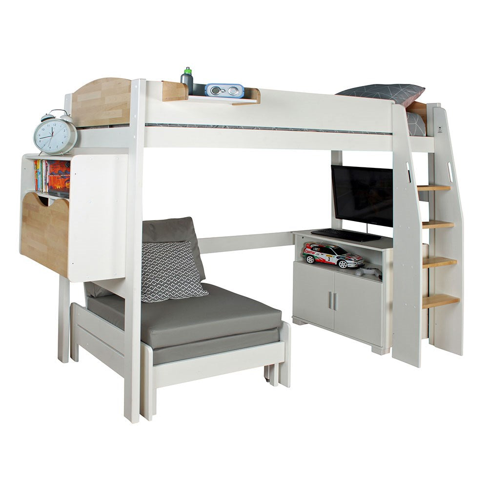 Urban Birch High Sleeper 2 Bed with Sofa Bed, 2 Door Storage & Pull Down Desk