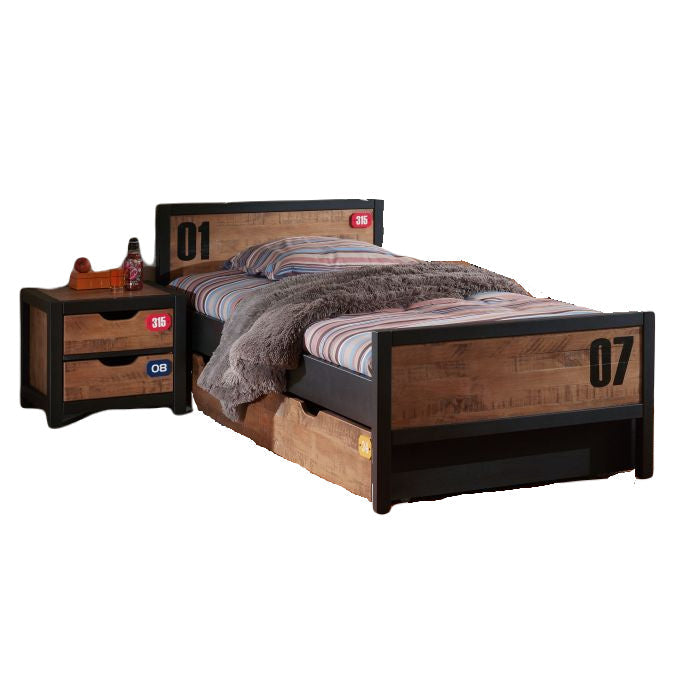 Vipack Alex Kids Bed with Bedside Drawers & Trundle - Black & Natural