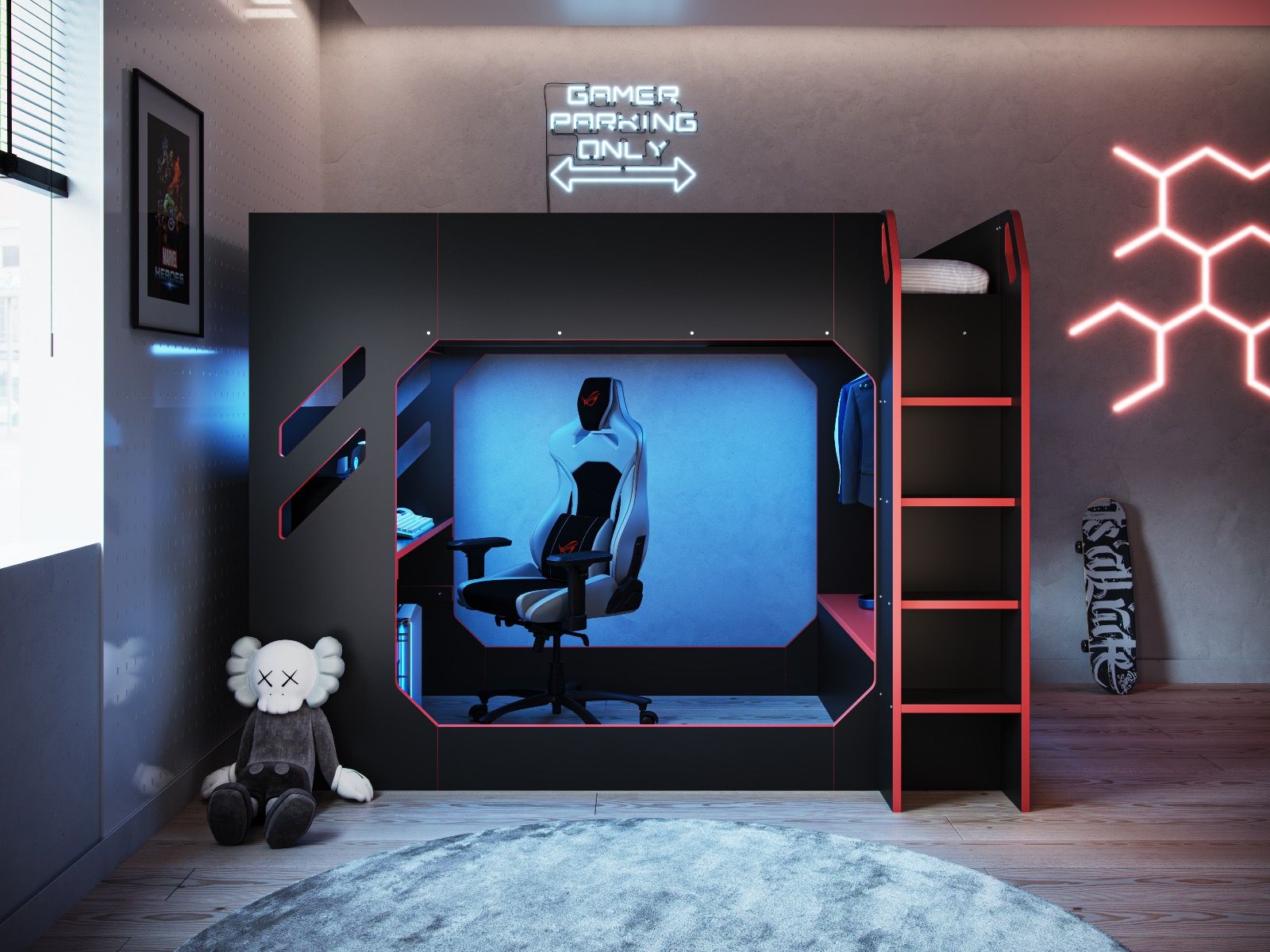 Recoil Shuttle LED Gaming High Sleeper Small Double - Black