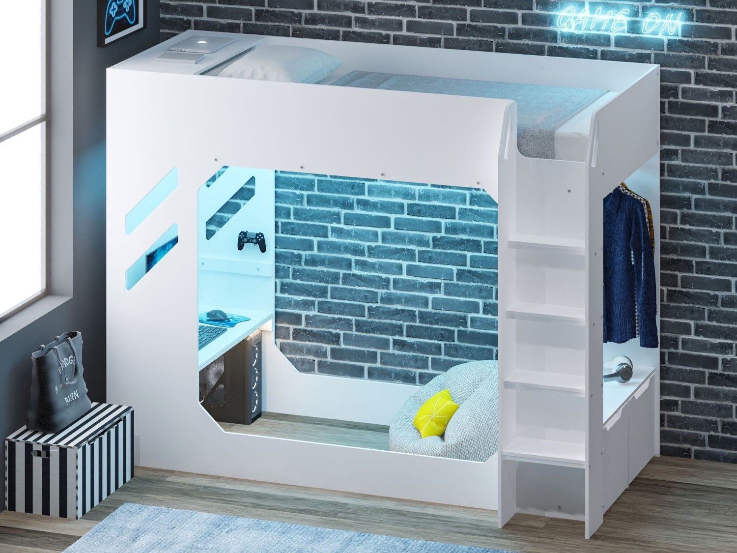 Recoil Shuttle LED Gaming High Sleeper Single - White