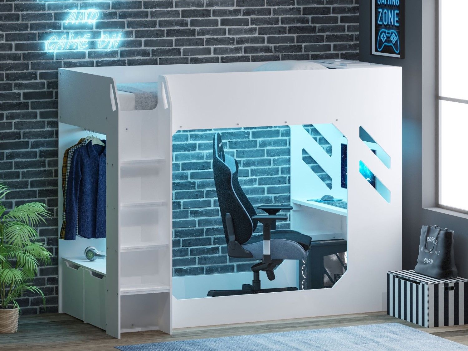 Recoil Shuttle LED Gaming High Sleeper Single - White