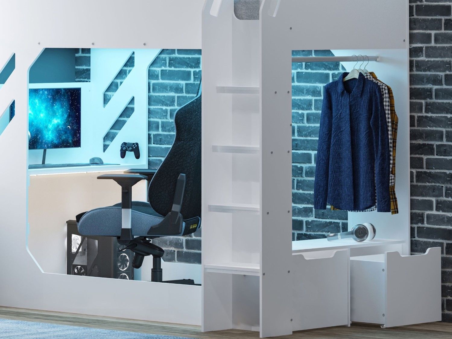 Recoil Shuttle LED Gaming High Sleeper Single - White