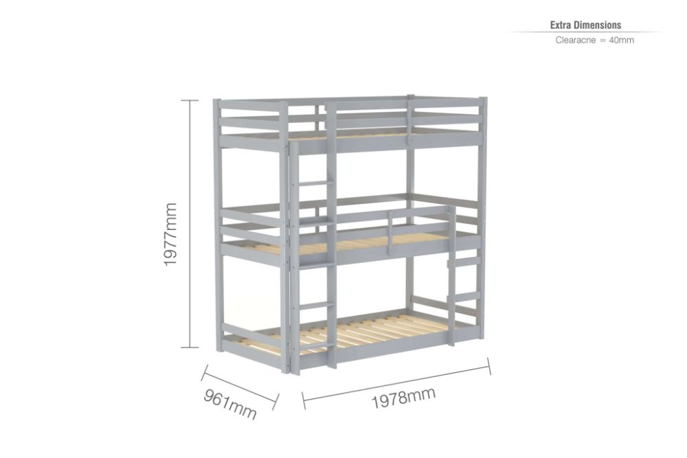 Birlea Tressa Triple Stack Bunk Bed in Grey