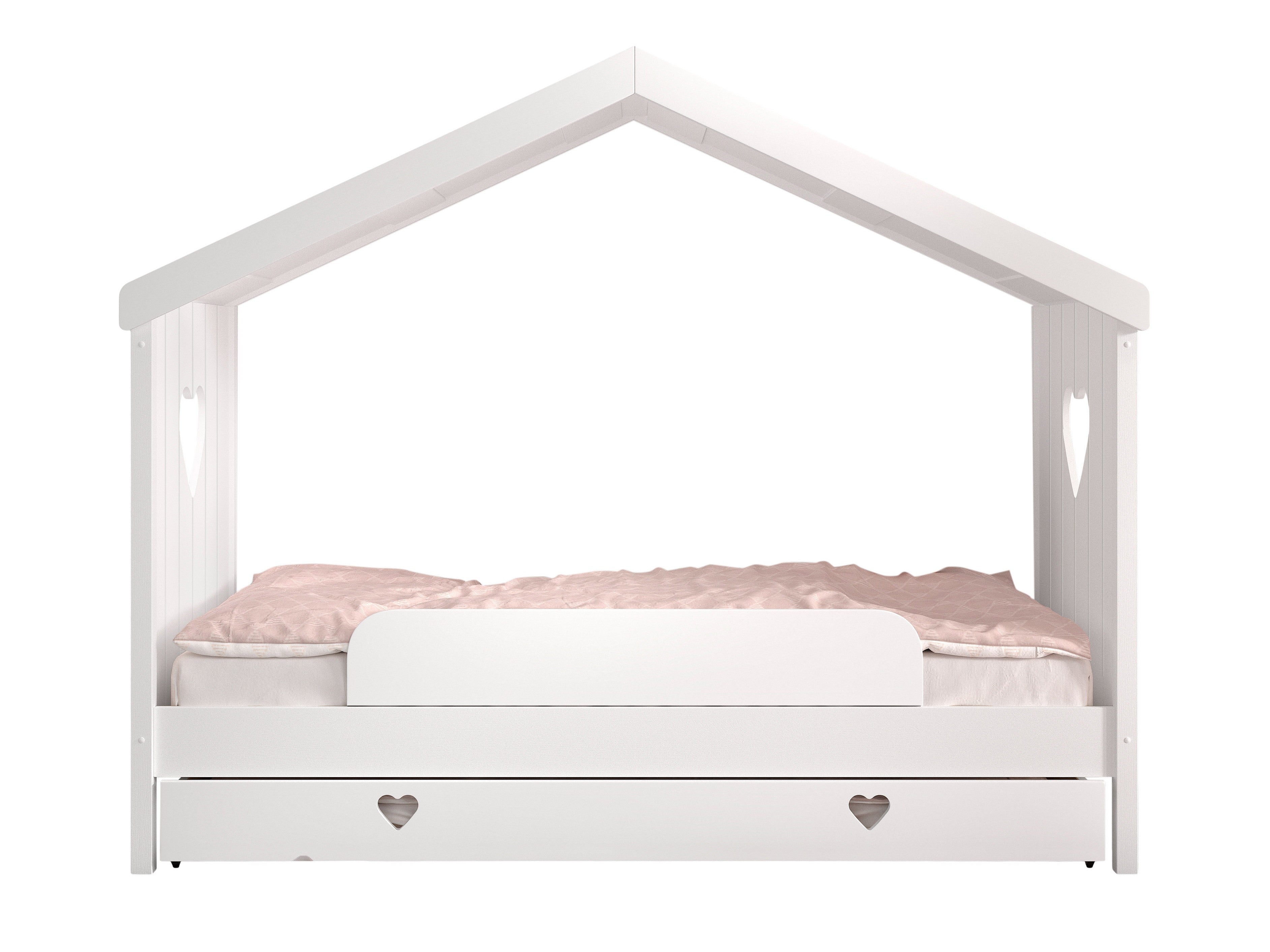 Vipack Amori Open House Bed With Slats, Safety Rail & Trundle - White