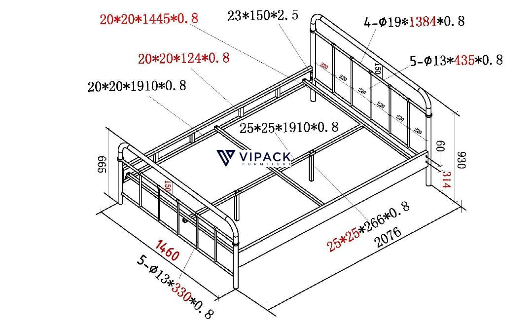 Vipack Boston Kids Metal Double Bed 140cm x 200cm- Bronze