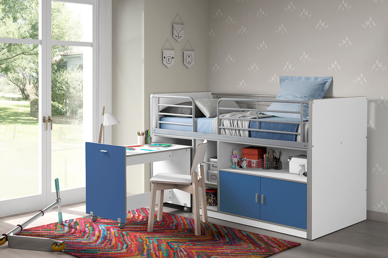 Vipack Bonny Mid Sleeper Kids Bed with Desk & Storage - Blue