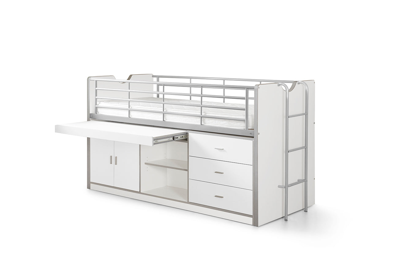 Vipack Bonny Mid Sleeper Kids Bed with Desk & Storage - White