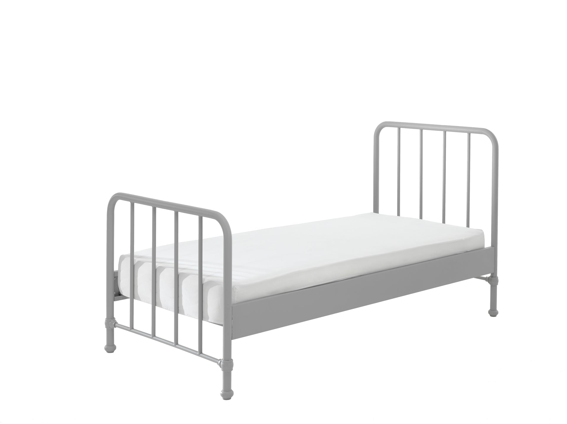 Vipack Bronxx Kids Single Metal Bed with Bedside Locker - Grey