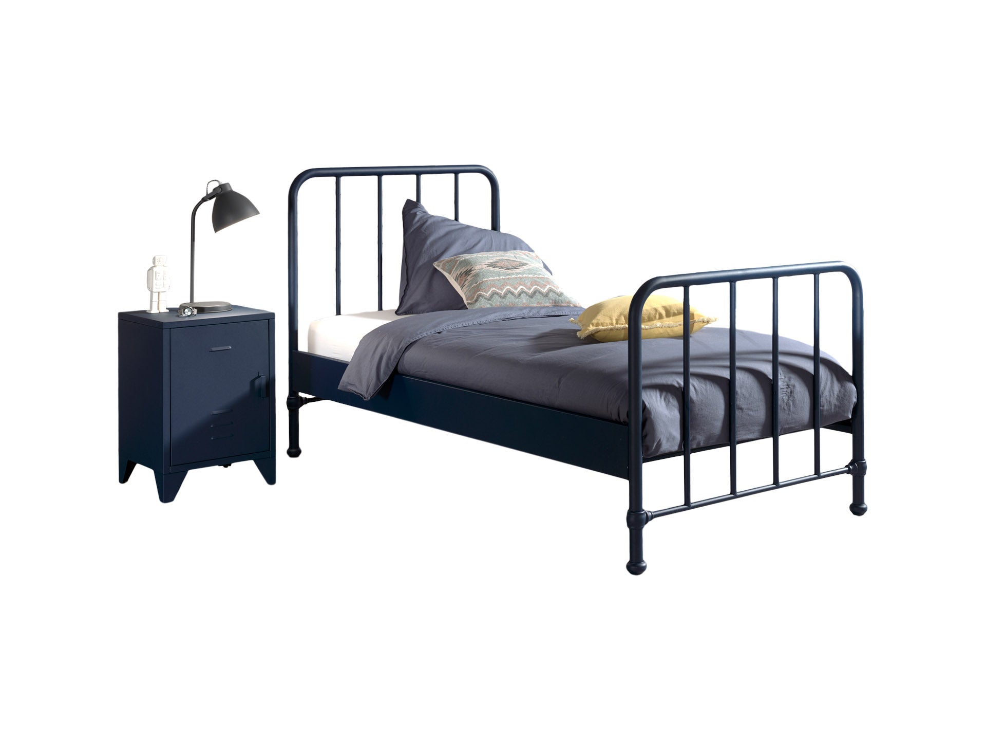 Vipack Bronxx Kids Single Metal Bed with Bedside Locker - Denim Blue