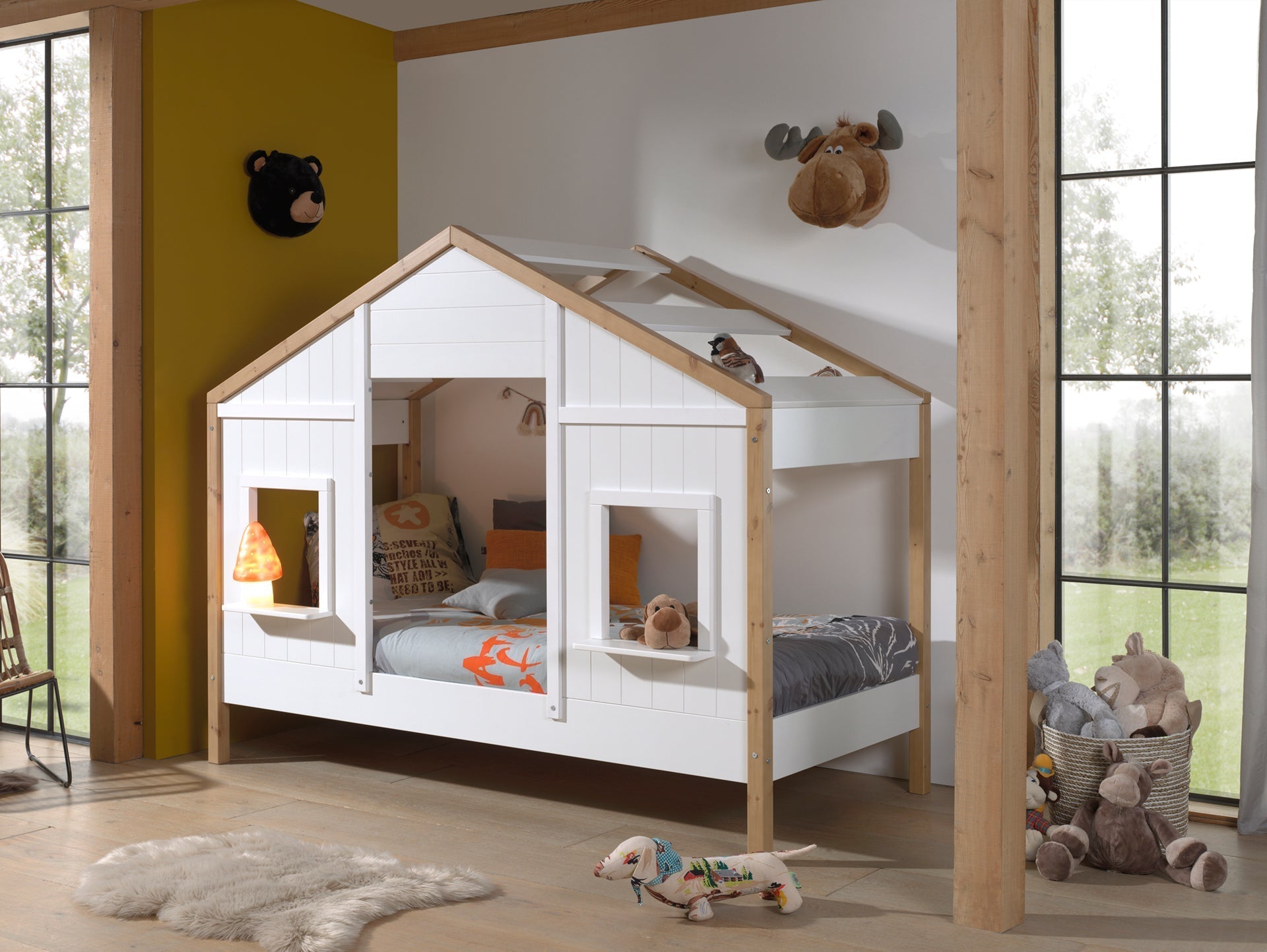 Vipack Babs Kids House Bed - White & Natural
