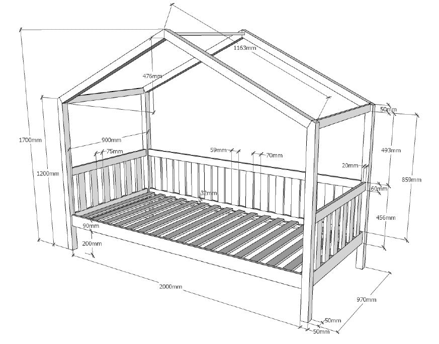 Vipack Dallas Kids House Slatted Day Bed - Anthracite Grey