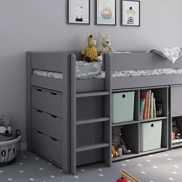 Estella Mid Sleeper with Desk, Storage Cube & Drawers