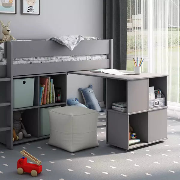 Estella Mid Sleeper with Desk, Storage Cube & Drawers