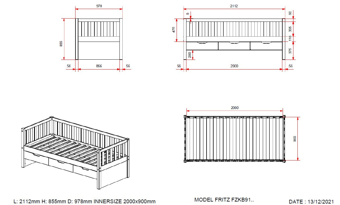 Vipack Fritz Kids Captain Bed with Drawers - Natural Pine