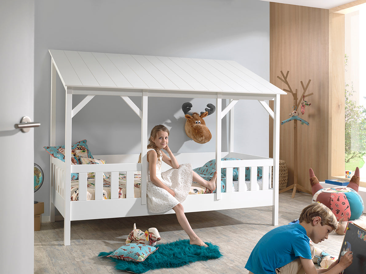 Vipack Kids House Bed with White Roof - White Frame