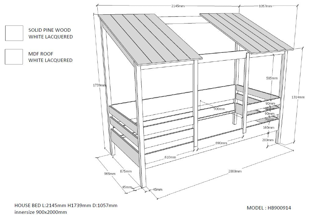 Vipack House Bed with Open Roof - White