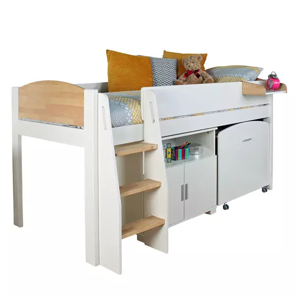 Urban Birch Mid Sleeper 2 Bed with Desk and Storage